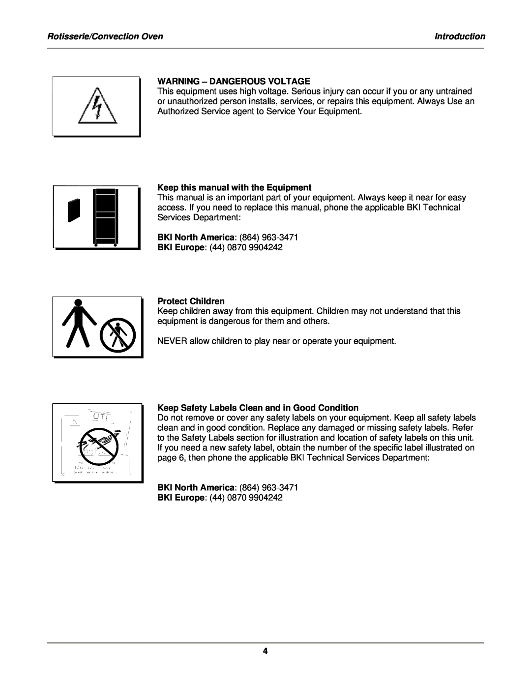 Bakers Pride Oven VGG-CO Warning - Dangerous Voltage, Keep this manual with the Equipment, Protect Children, Introduction 