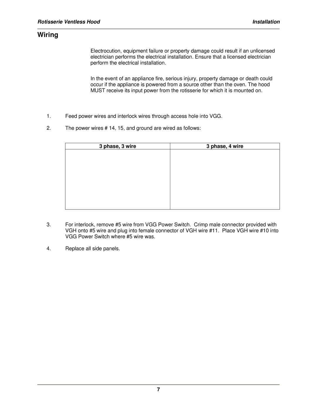 Bakers Pride Oven VGH-Series operation manual Wiring, Phase, 3 wire Phase, 4 wire 