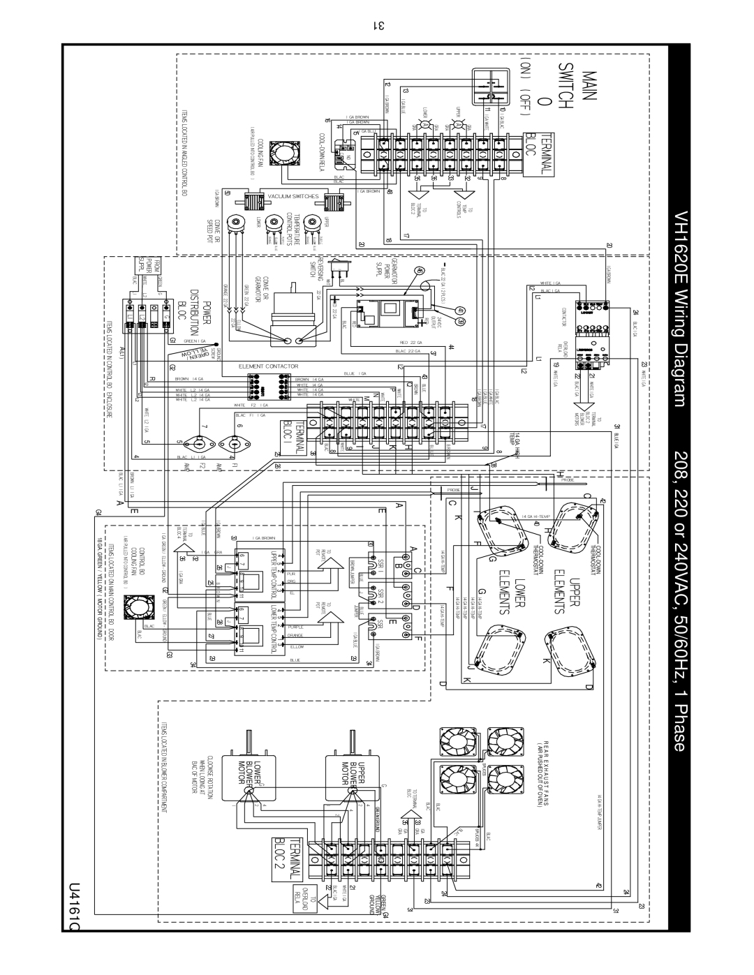 Bakers Pride Oven VH1620E, VHVA1620E, VH1828E, VHVA1828E manual 208, 220 or 240VAC, 50/60Hz, 1 Phase 