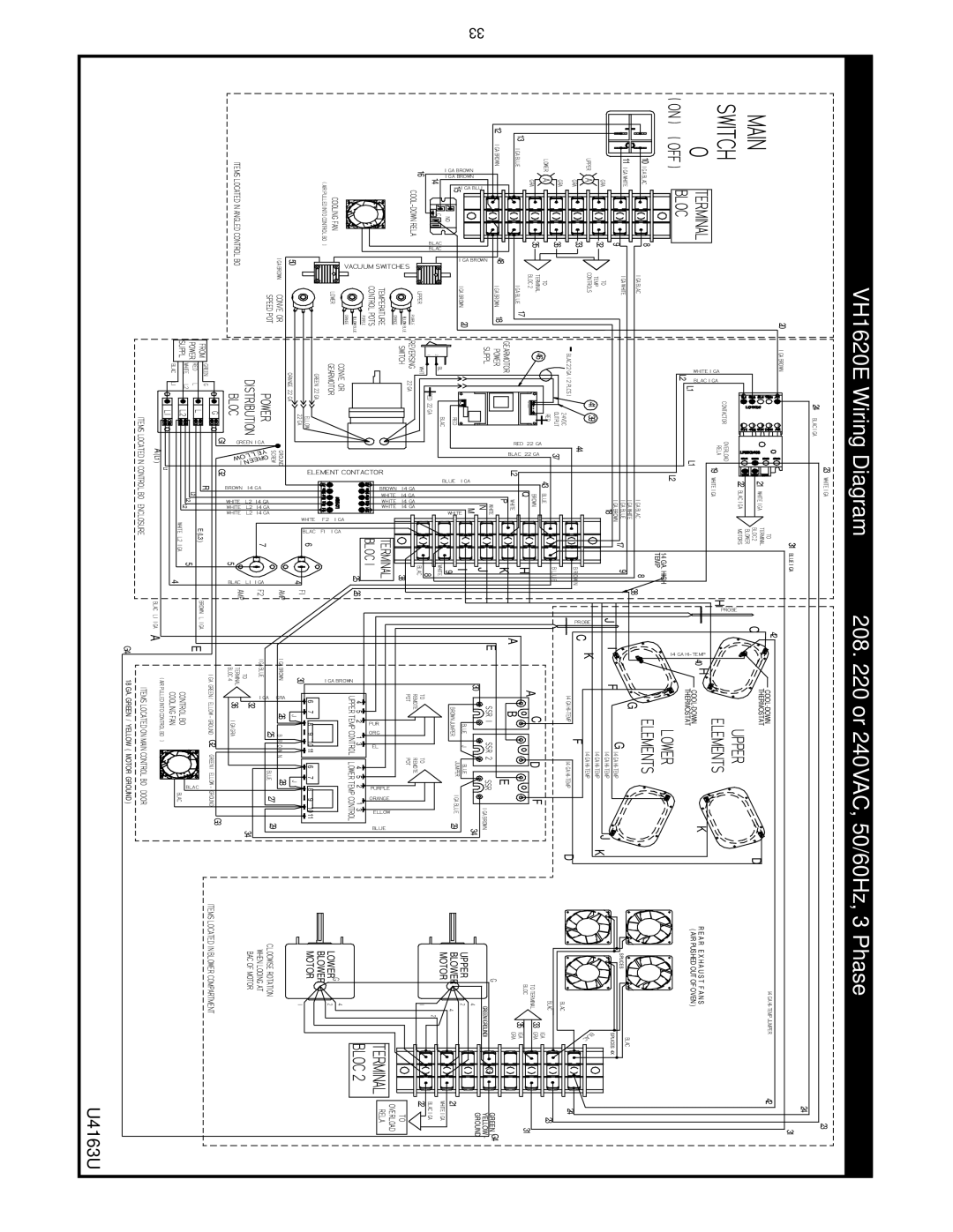 Bakers Pride Oven VH1620E, VHVA1620E, VH1828E, VHVA1828E manual VH1620E Wiring Diagram 