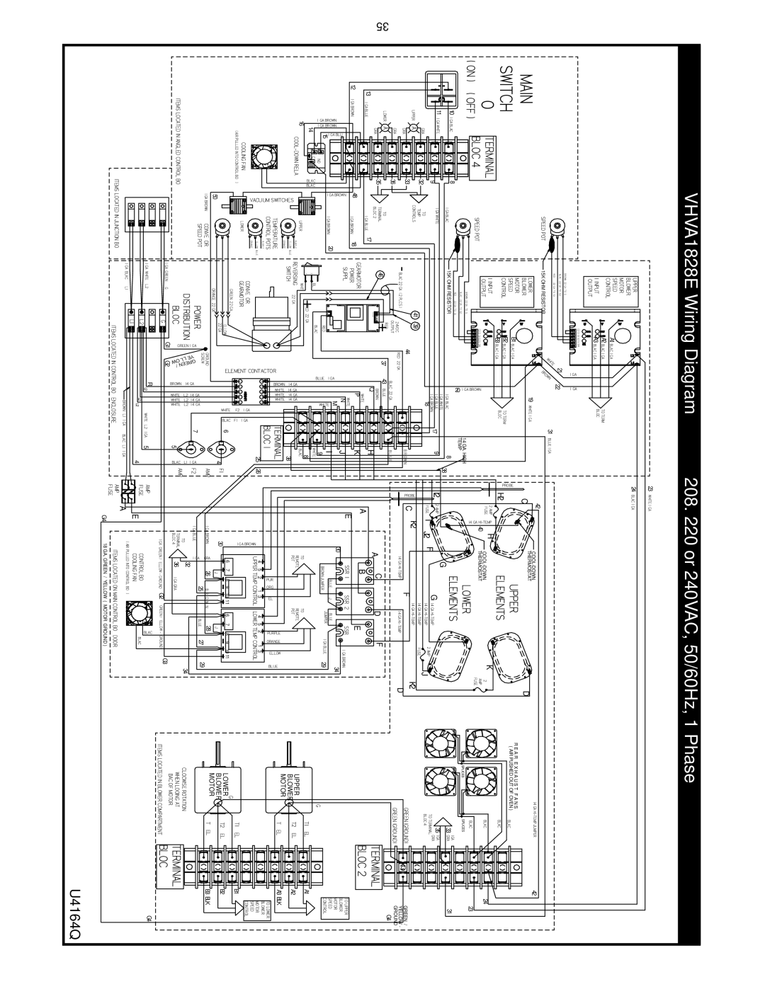 Bakers Pride Oven VH1620E, VHVA1620E, VH1828E, VHVA1828E manual VHVA1828E Wiring Diagram 208 or 240VAC, 50/60Hz, 1 Phase 