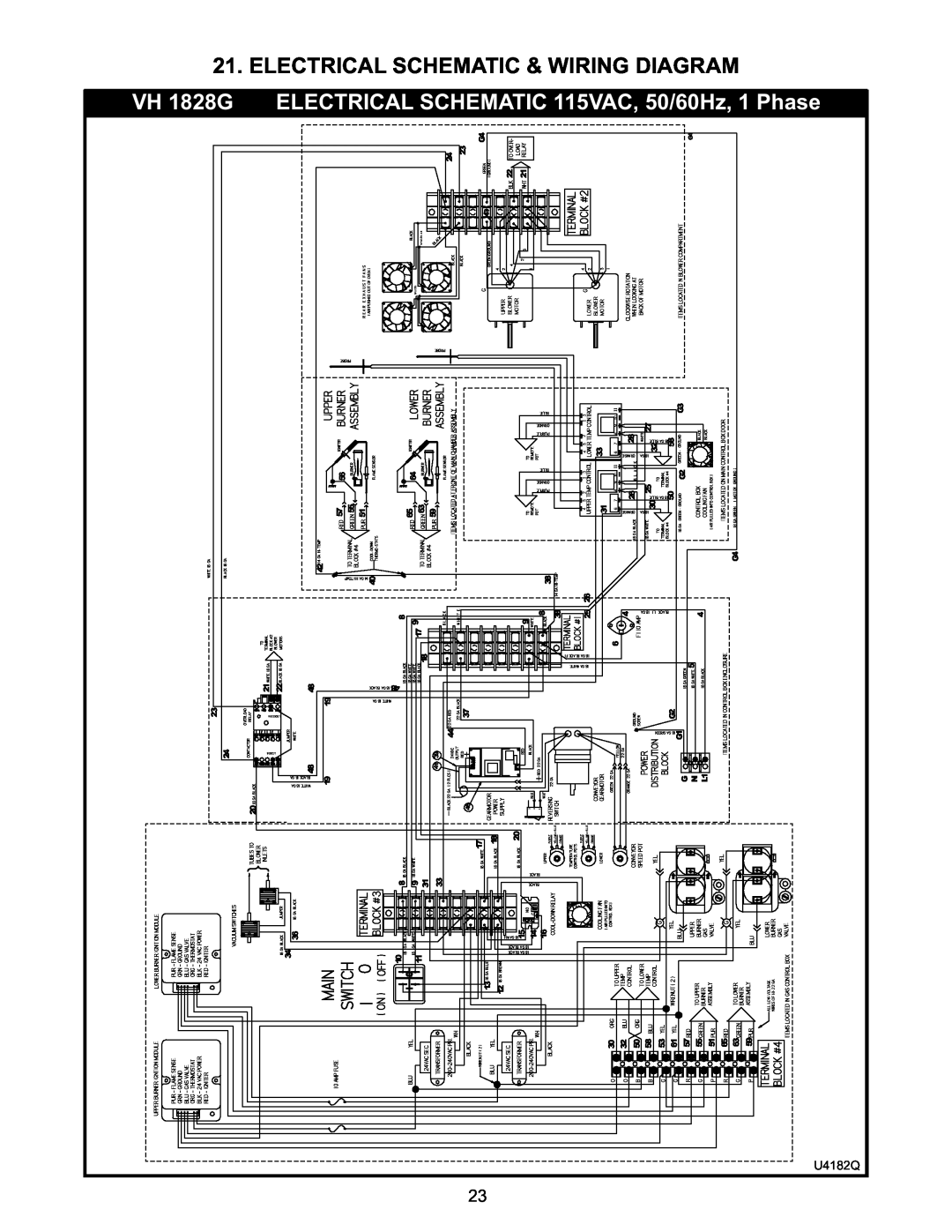 Bakers Pride Oven VH1828G Electrical Schematic & Wiring Diagram, Upper, Lower, Burner, U4182Q, Assembly, BLOCK #2, 1919 