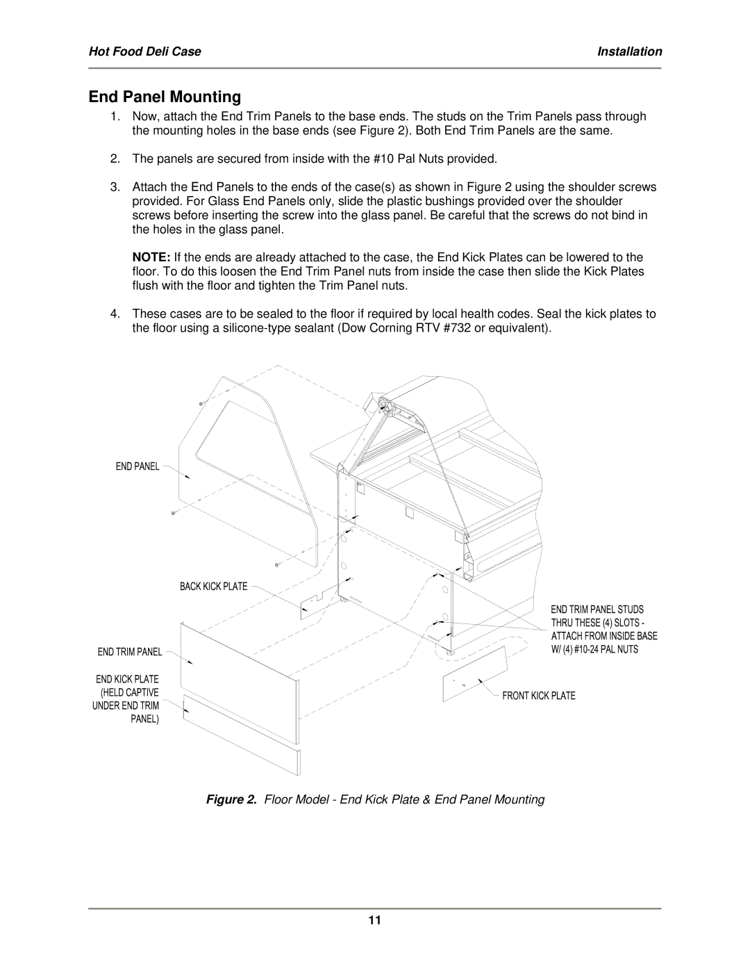 Bakers Pride Oven SSWG, WDCG, CSWG operation manual Floor Model End Kick Plate & End Panel Mounting 