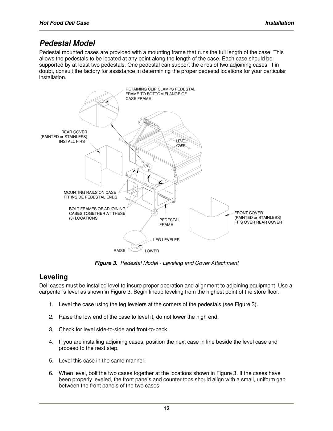 Bakers Pride Oven CSWG, WDCG, SSWG operation manual Pedestal Model Leveling and Cover Attachment 