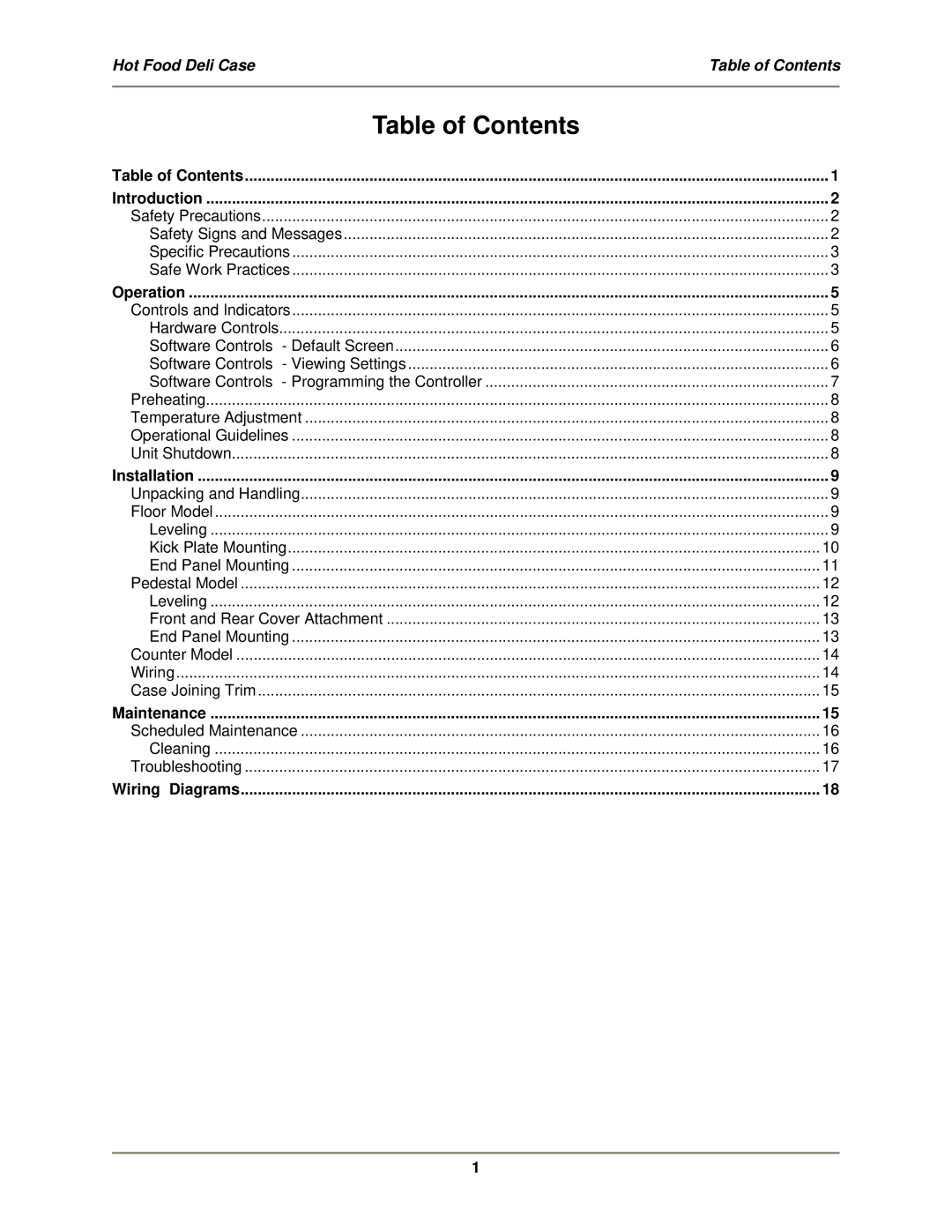 Bakers Pride Oven WDCG, SSWG, CSWG operation manual Table of Contents 