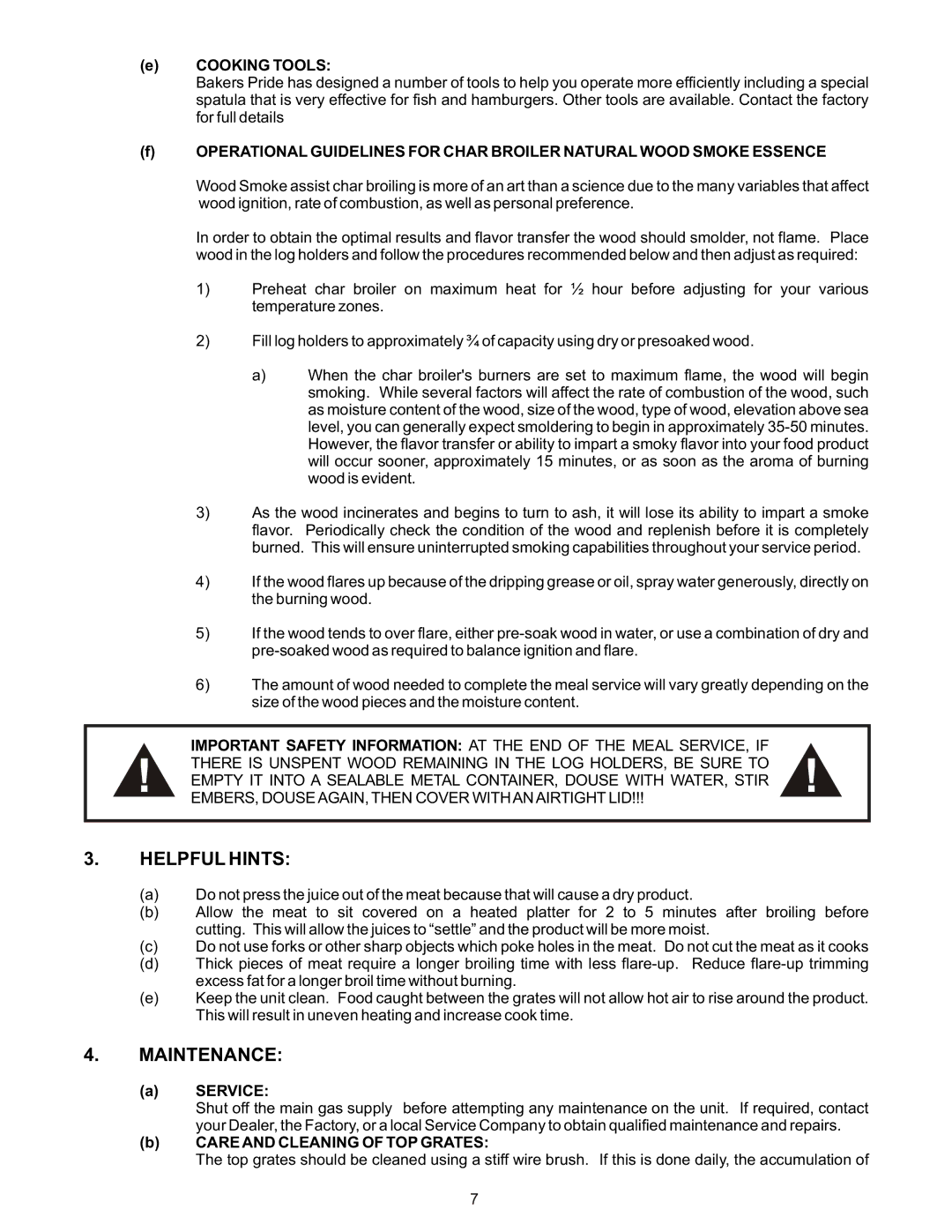 Bakers Pride Oven XX & CH manual Helpful Hints, Maintenance 