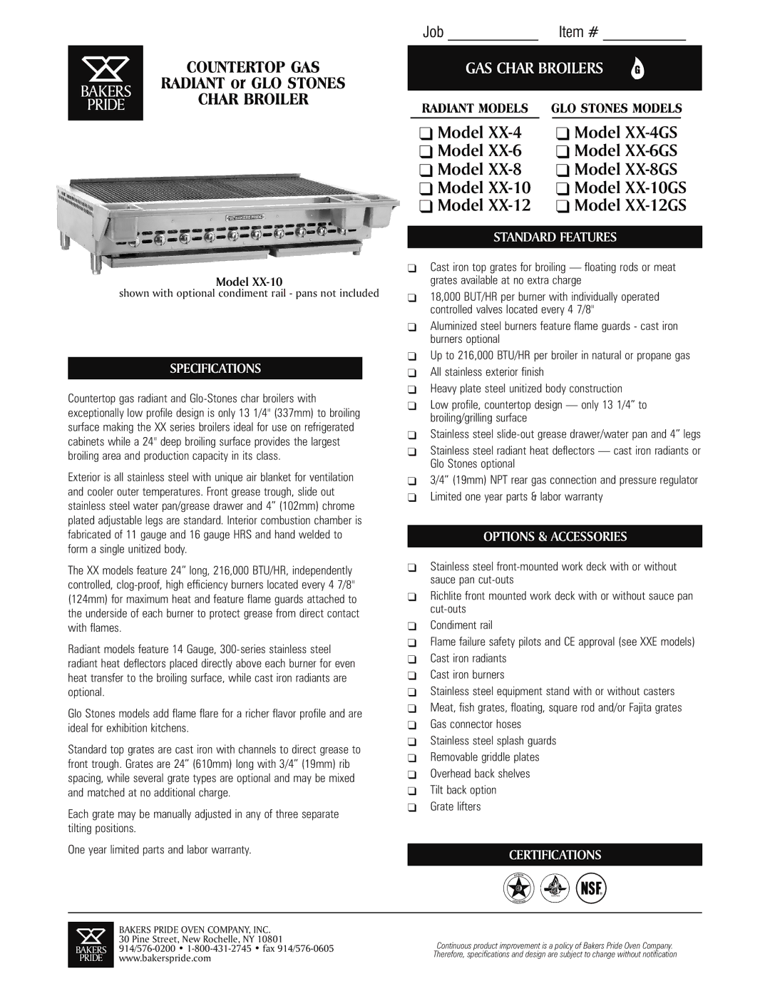 Bakers Pride Oven XX-12GS, XX-4 q specifications Specifications, Standard Features, Options & Accessories, Certifications 