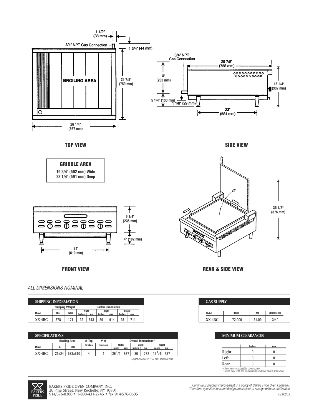 Bakers Pride Oven XX-4BG specifications ALL Dimensions Nominal 