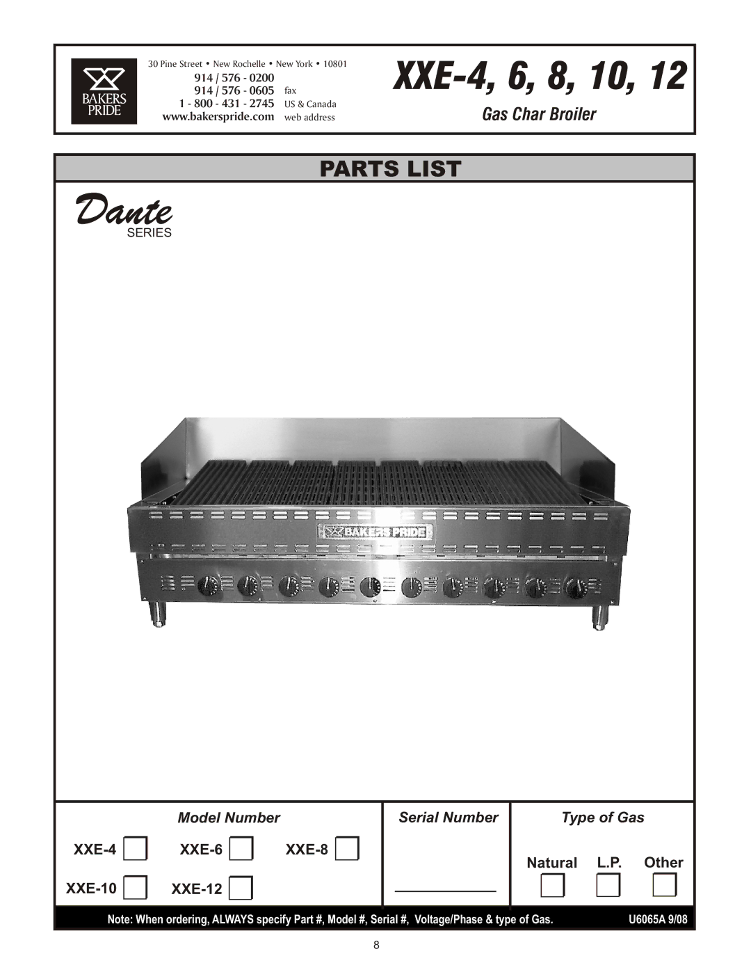 Bakers Pride Oven XXE manual Dante 