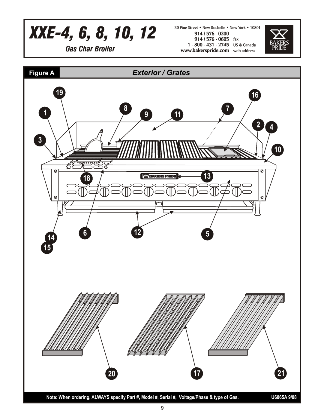 Bakers Pride Oven manual Figure A, XXE-4,6, 2 3 10, Exterior / Grates 