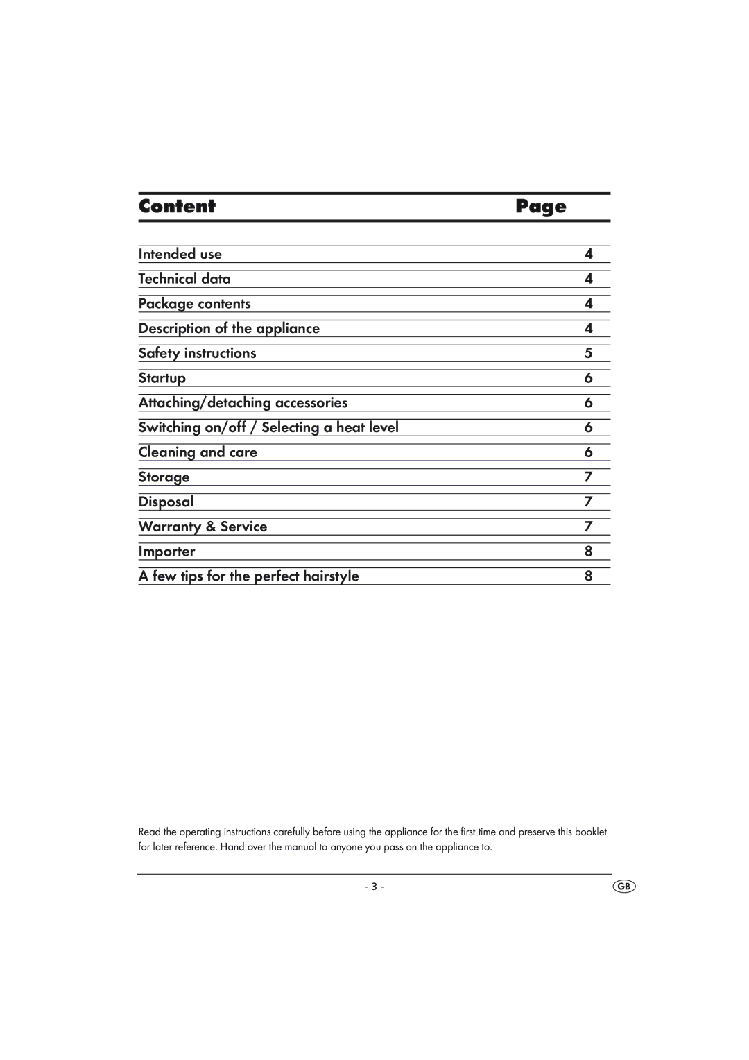 Balance KH 1149 manual Content 