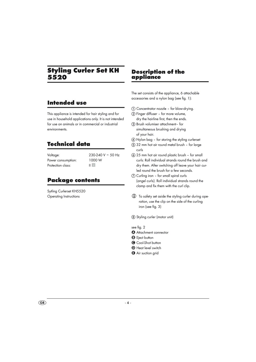 Balance KH 1149 manual Description of the appliance Intended use, Technical data, Package contents 