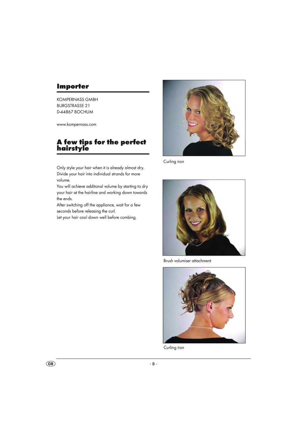 Balance KH 1149 manual Importer, Few tips for the perfect hairstyle, Bochum 