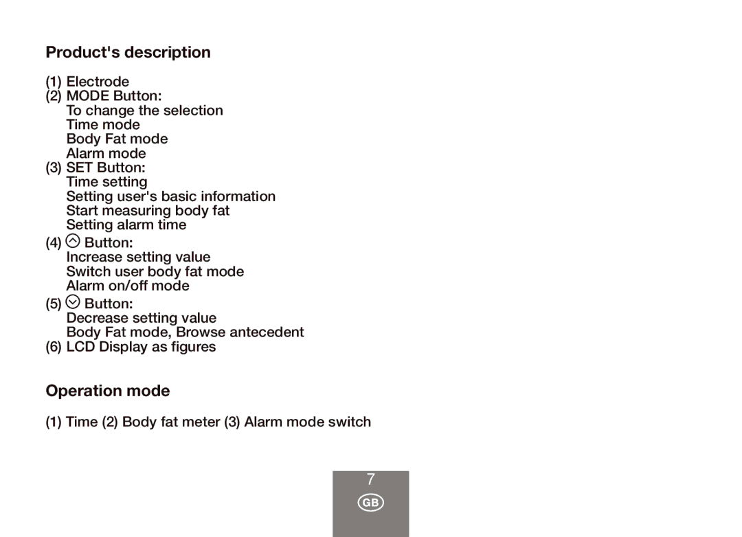 Balance KH 391 manual Products description, Operation mode 