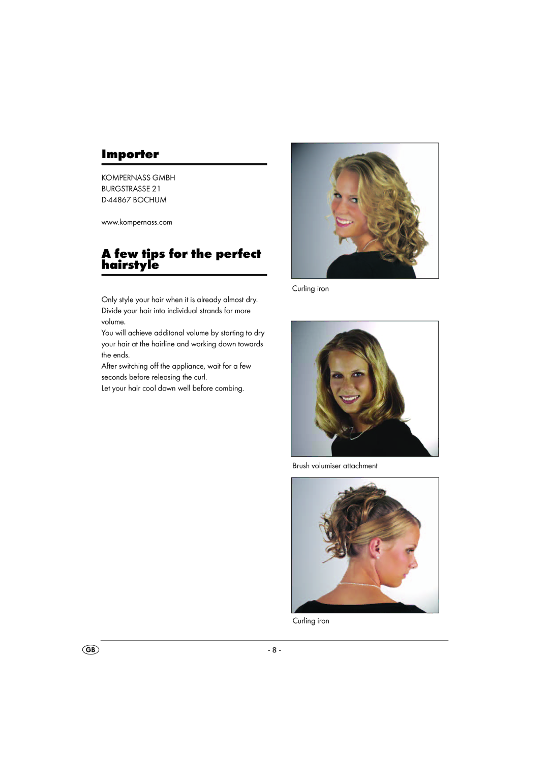 Balance KH 5520 manual Importer, Few tips for the perfect hairstyle, Bochum 