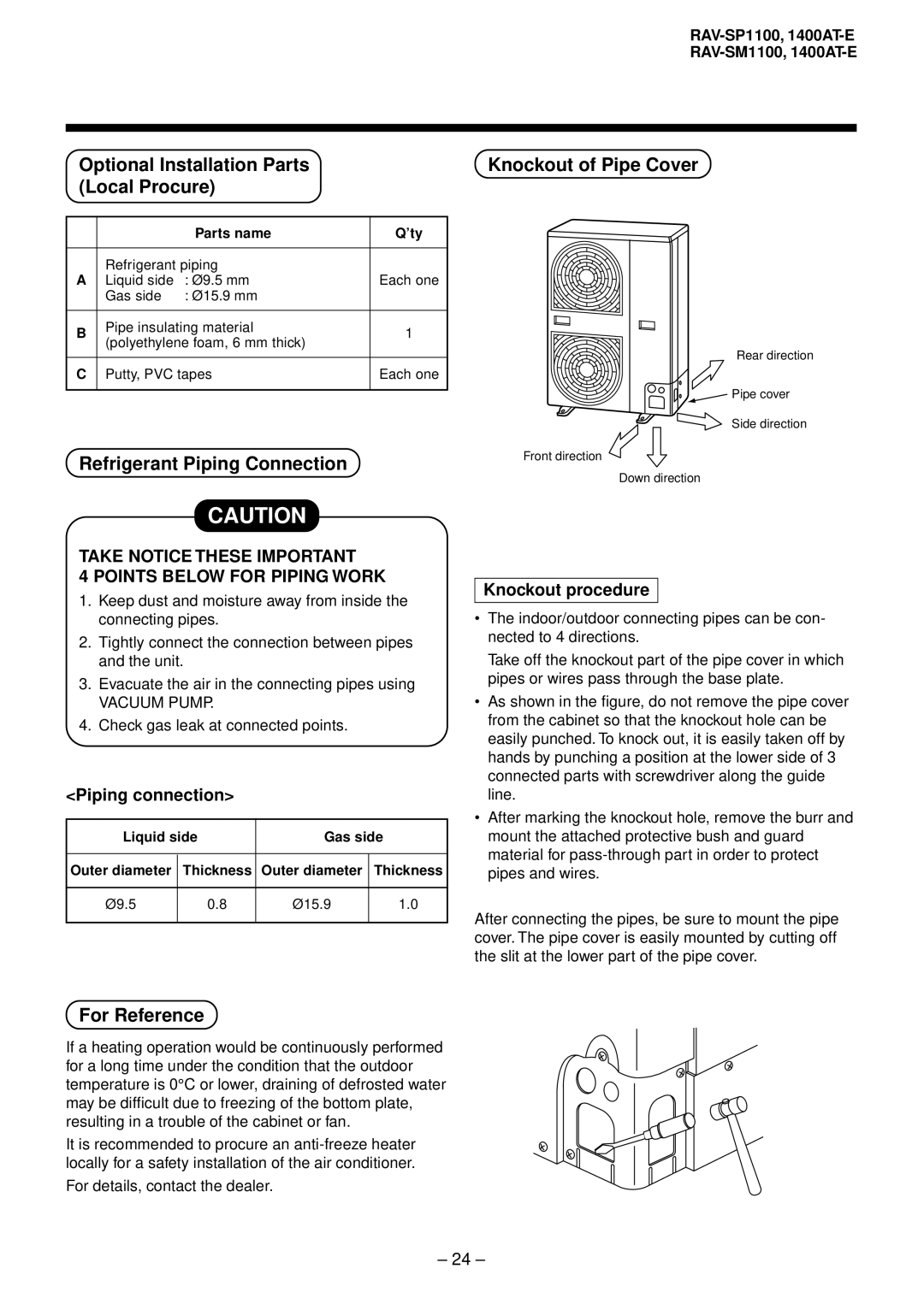 Balcar R410A service manual Optional Installation Parts Local Procure, Refrigerant Piping Connection, For Reference 