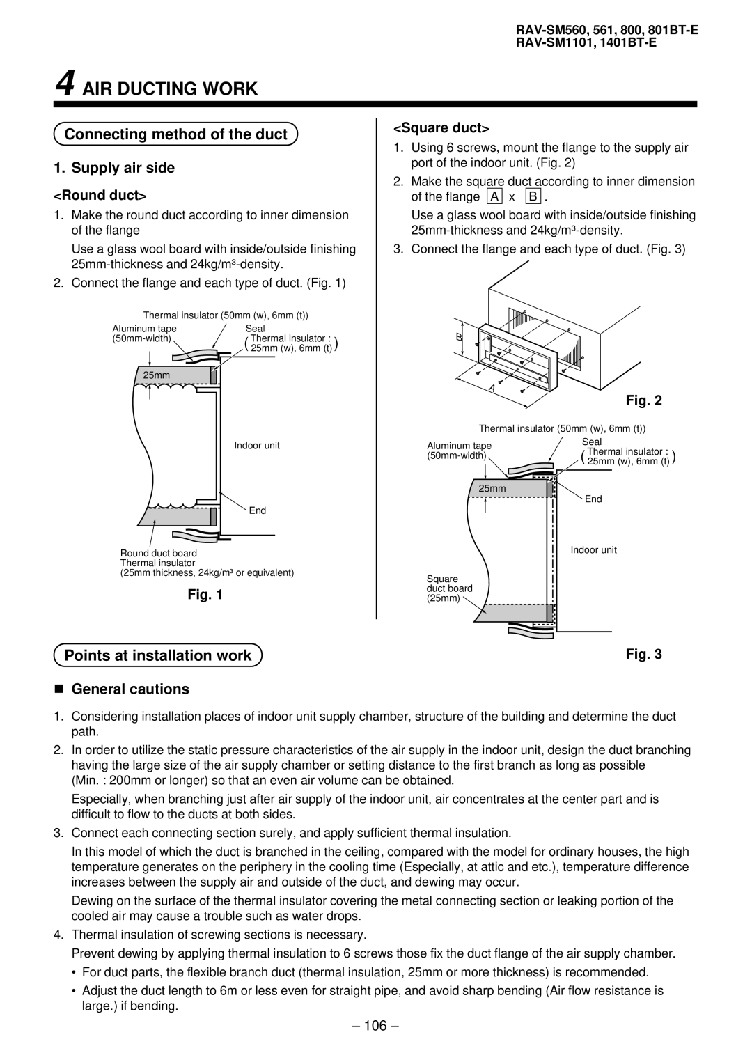 Balcar R410A service manual Points at installation work, General cautions, 106 