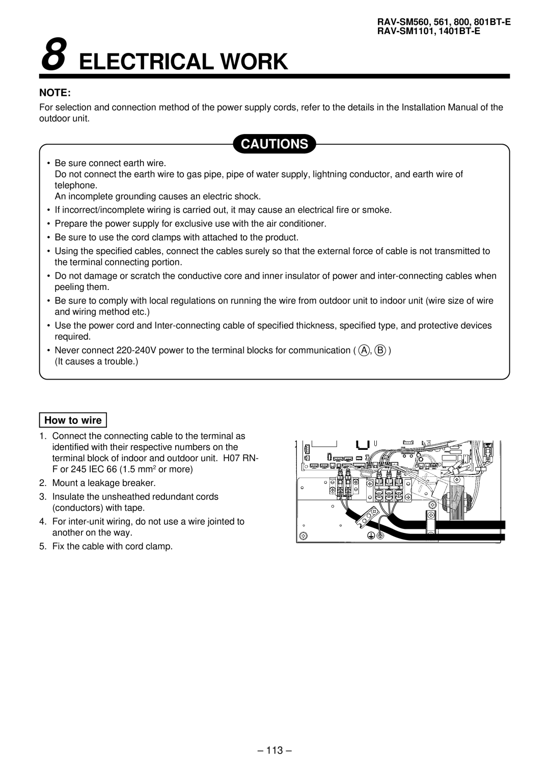 Balcar R410A service manual Electrical Work, 113 