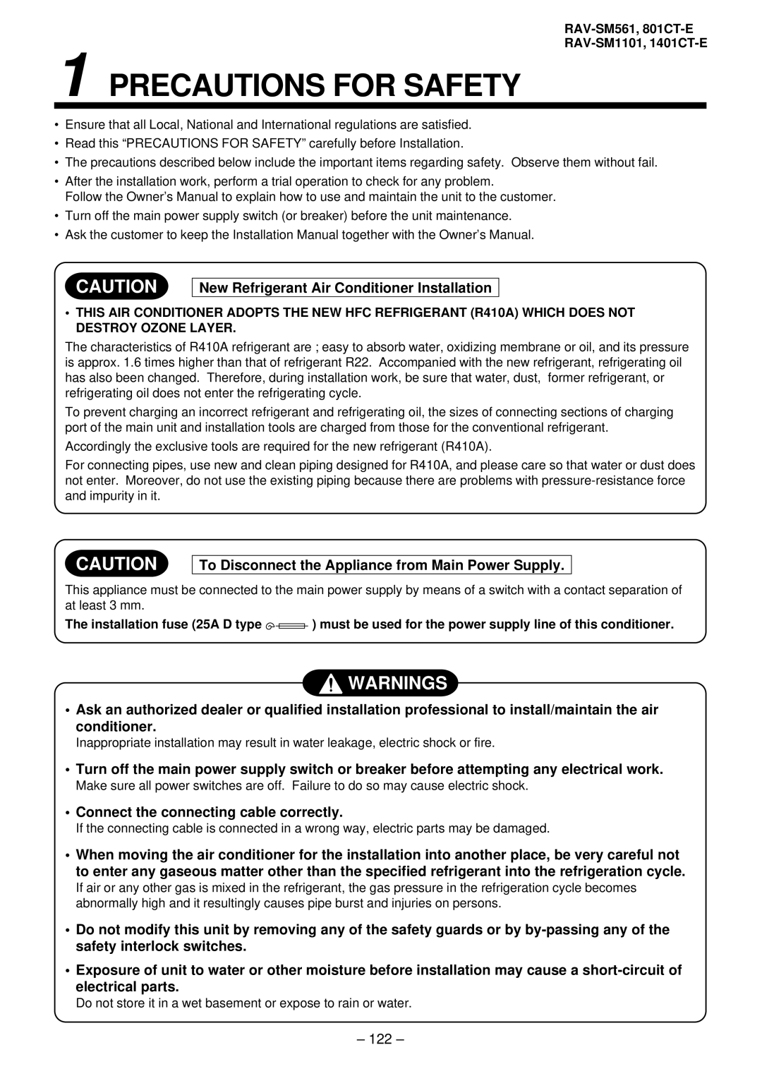 Balcar R410A service manual Precautions for Safety, 122 