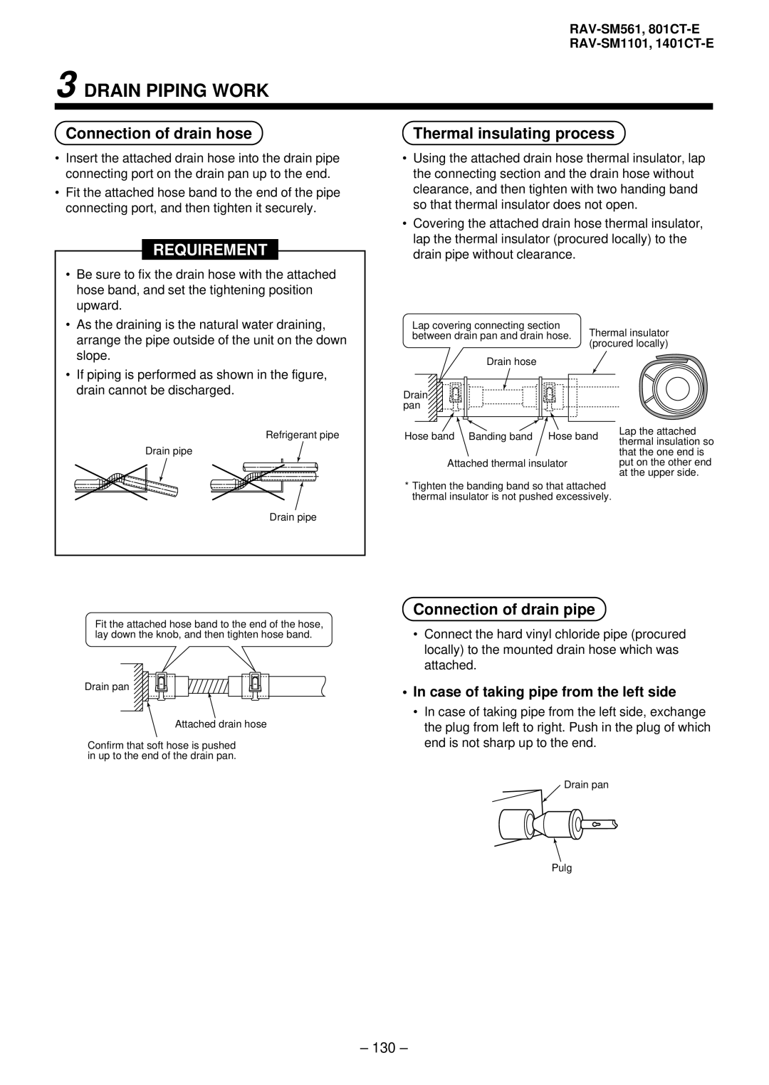 Balcar R410A service manual Connection of drain hose Thermal insulating process, Connection of drain pipe, 130 