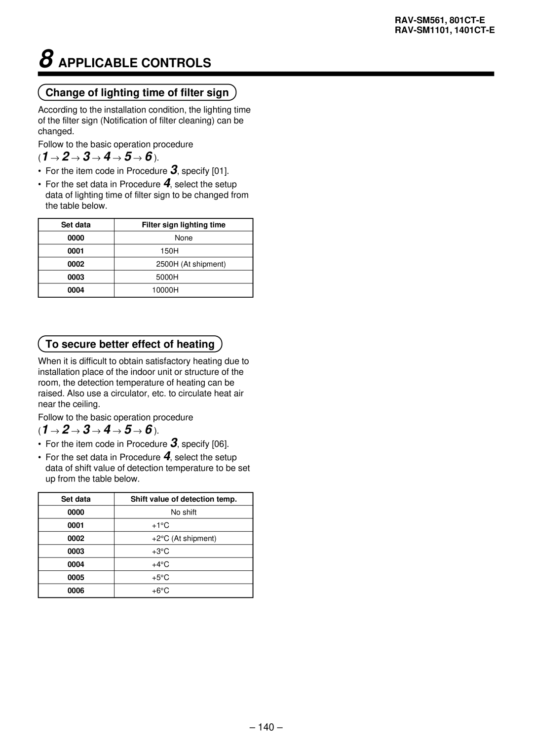 Balcar R410A service manual Change of lighting time of filter sign, 140 