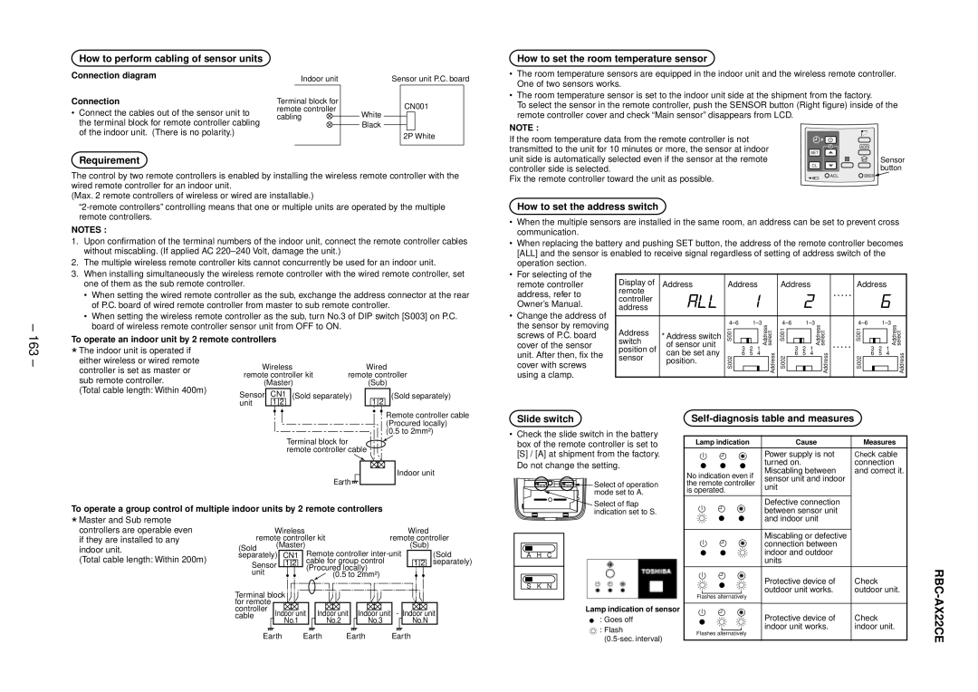 Balcar R410A How to perform cabling of sensor units, How to set the room temperature sensor, Requirement, Slide switch 