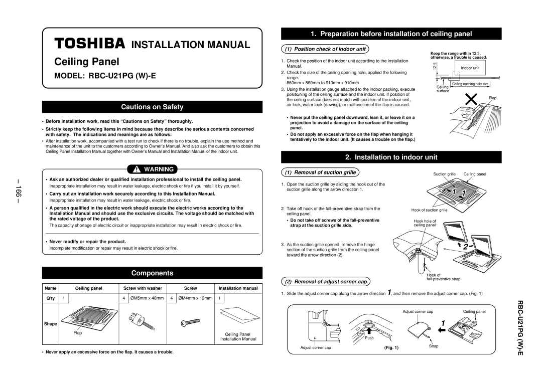 Balcar R410A service manual Never modify or repair the product, Ceiling panel, ’ty ØM5mm x 40mm ØM4mm x 12mm, Flap 