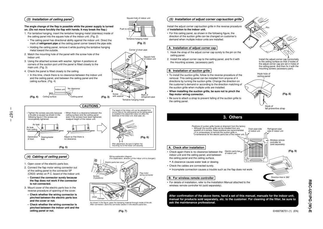 Balcar R410A 167, Installation of adjust corner cap, Installation of suction grille, Check after installation 