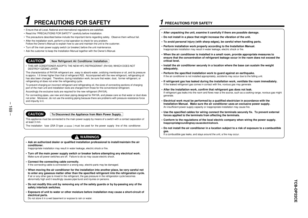 Balcar R410A service manual 169, Connect the connecting cable correctly, New Refrigerant Air Conditioner Installation 