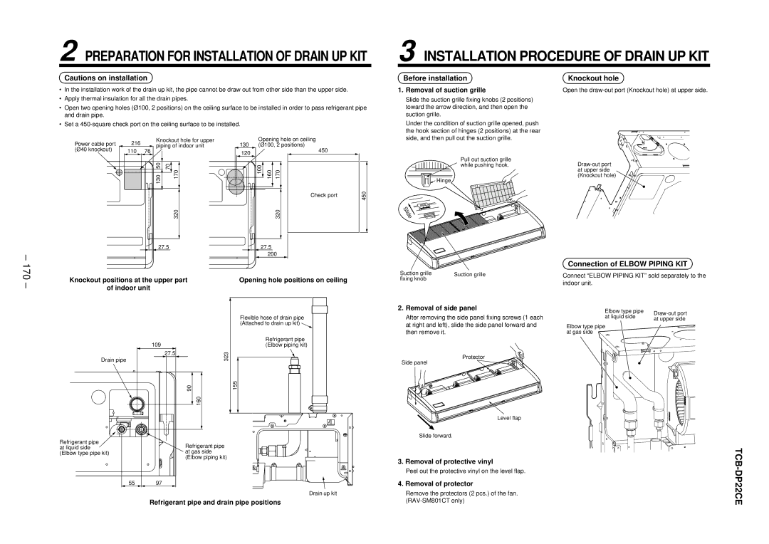 Balcar R410A service manual 170, Before installation, Knockout hole, Connection of Elbow Piping KIT 