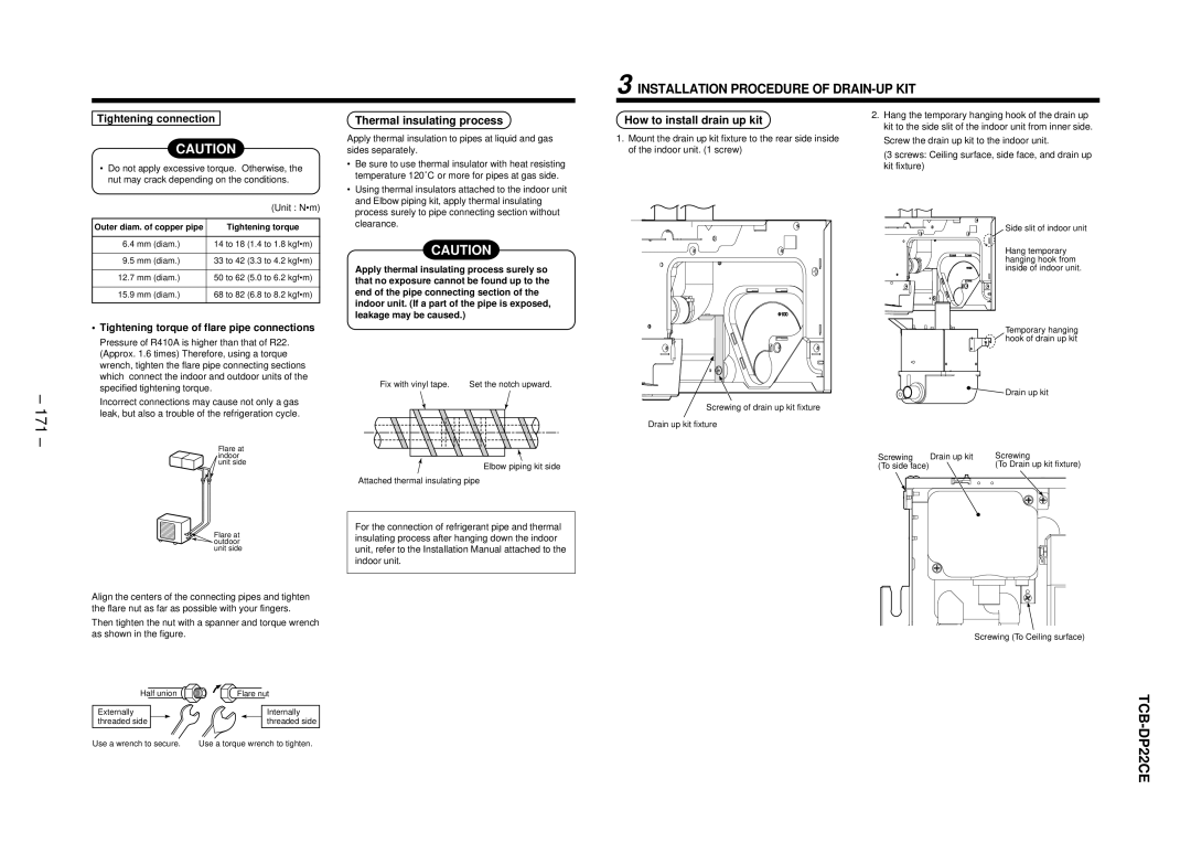 Balcar R410A service manual 171, Thermal insulating process, How to install drain up kit, Tightening connection 