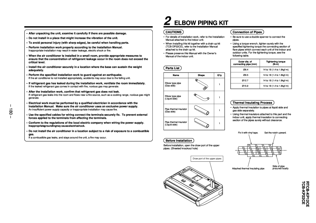 Balcar R410A service manual Elbow Piping Kit, 180 