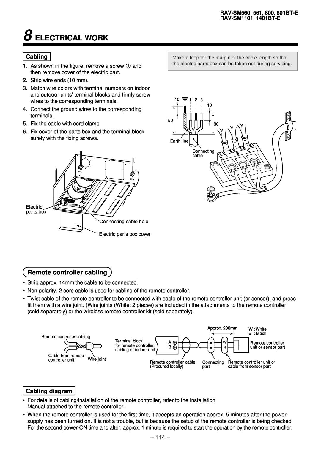 Balcar R410A service manual Electrical Work, Remote controller cabling, Cabling diagram, 114 