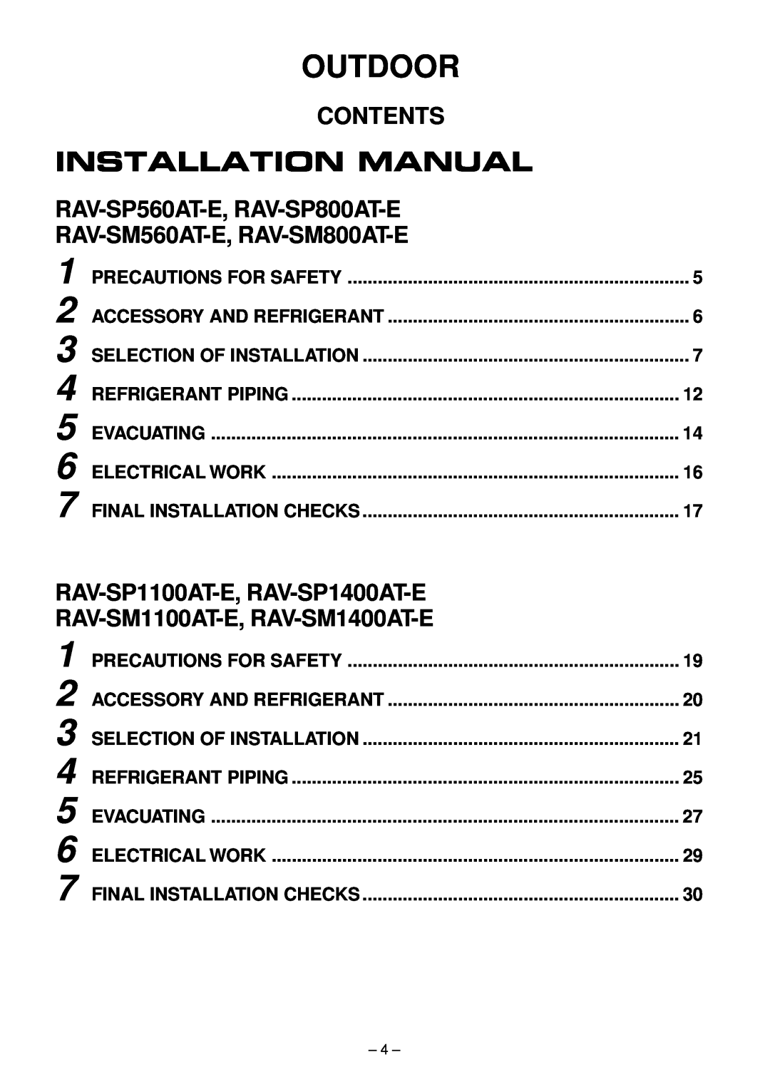 Balcar R410A service manual Outdoor, Installation Manual 