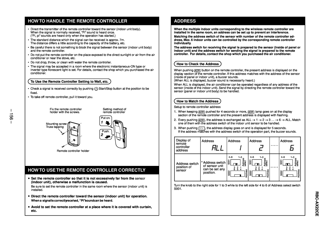 Balcar R410A service manual 156, How To Handle The Remote Controller, How To Use The Remote Controller Correctly, Address 