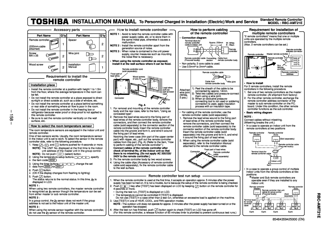 Balcar R410A service manual 158, Part Name, Q’ty, • Connection diagram, Fig. A, • How to install, • Basic wiring diagram 