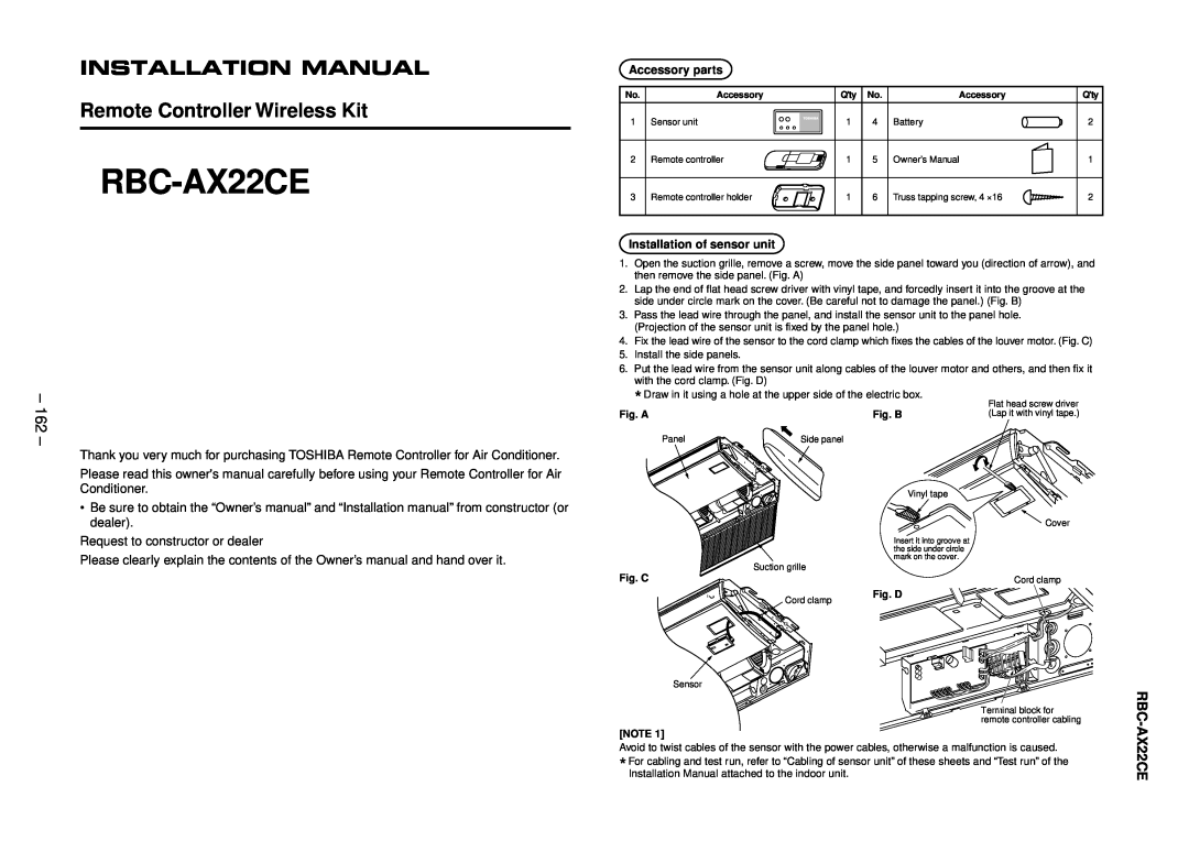 Balcar R410A service manual RBC-AX22CE, Installation Manual, Remote Controller Wireless Kit 
