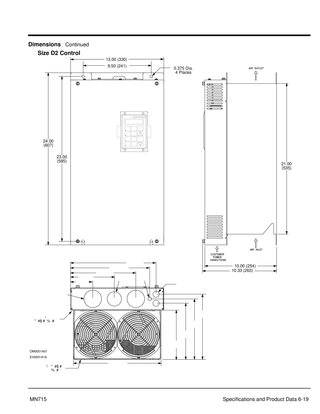 Baldor 15H, Inverter Control manual Dimensions Size D2 Control, 13.00 24.00 607 23.00 585 