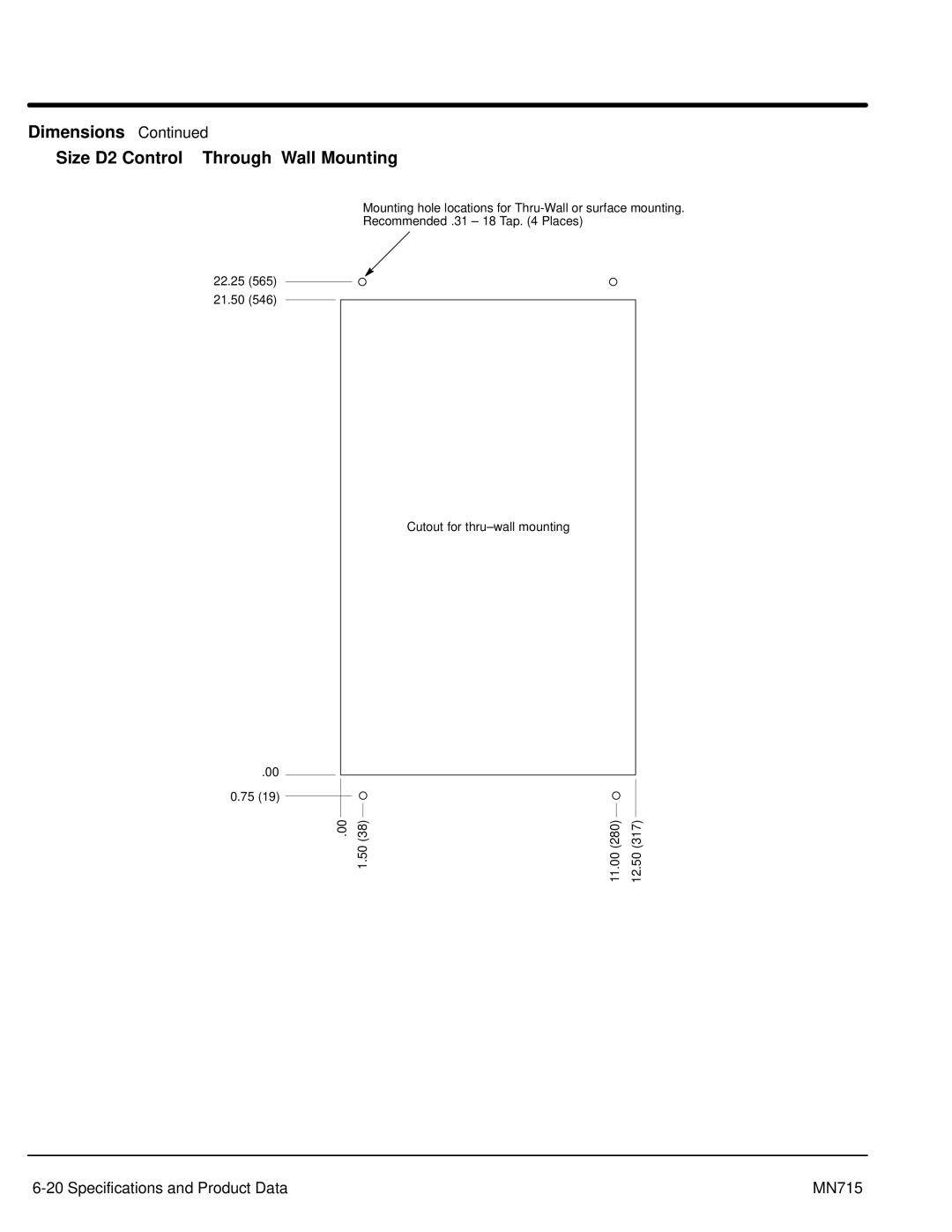 Baldor Inverter Control, 15H manual Dimensions Size D2 Control Through-Wall Mounting 