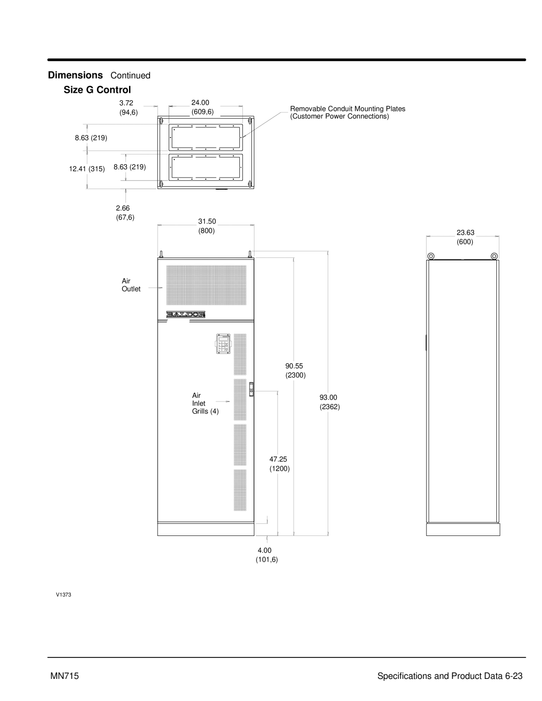 Baldor 15H, Inverter Control manual Dimensions Size G Control 