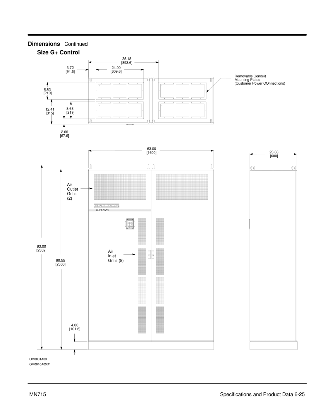 Baldor 15H, Inverter Control manual Dimensions Size G+ Control 