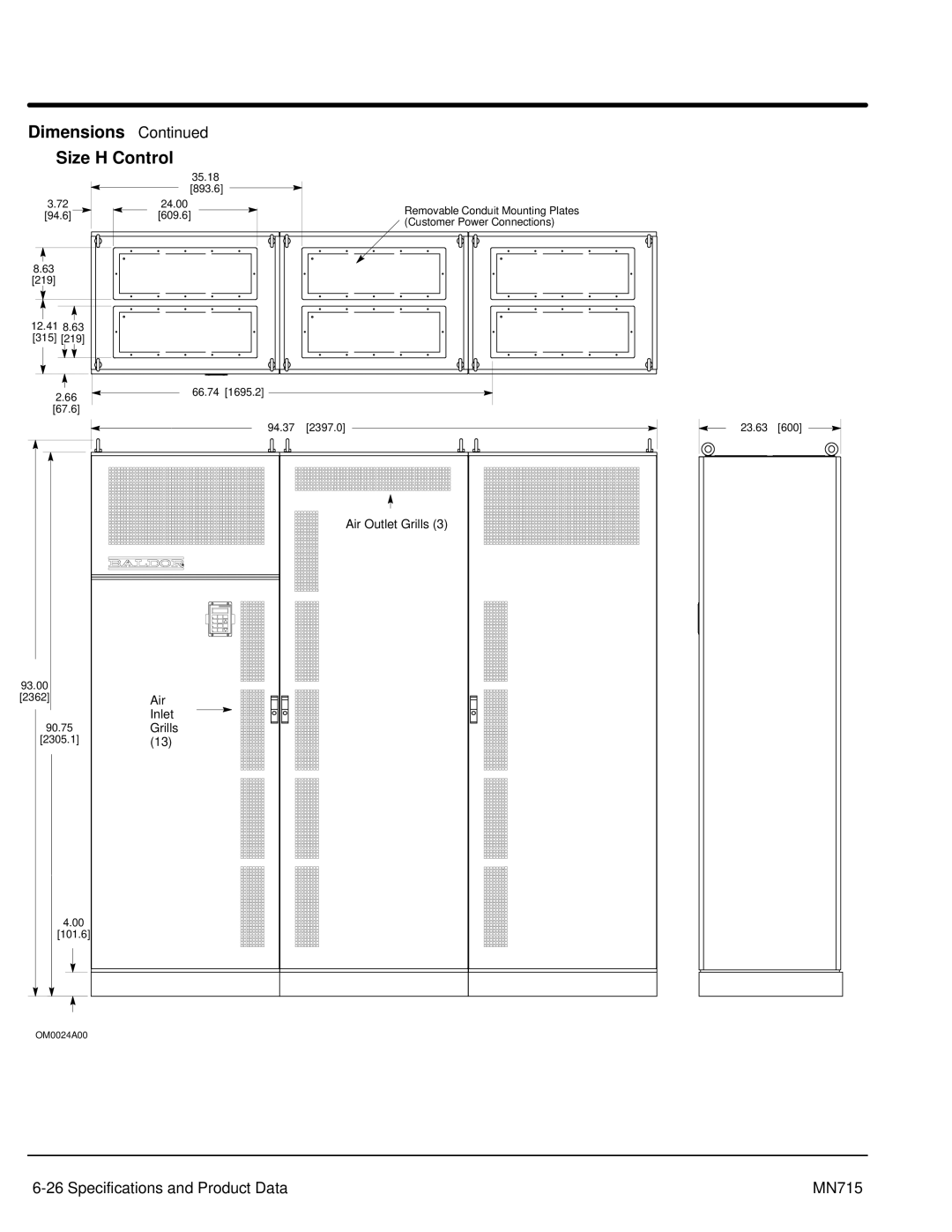 Baldor Inverter Control, 15H manual Dimensions Size H Control 