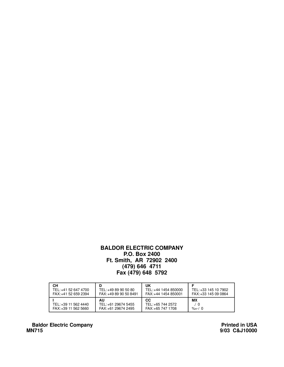 Baldor 15H, Inverter Control manual  Baldor Electric Company MN715 03 C&J10000 