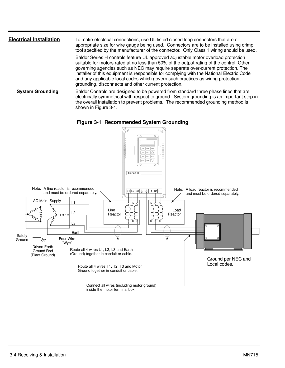 Baldor Inverter Control, 15H manual Electrical Installation, System Grounding 