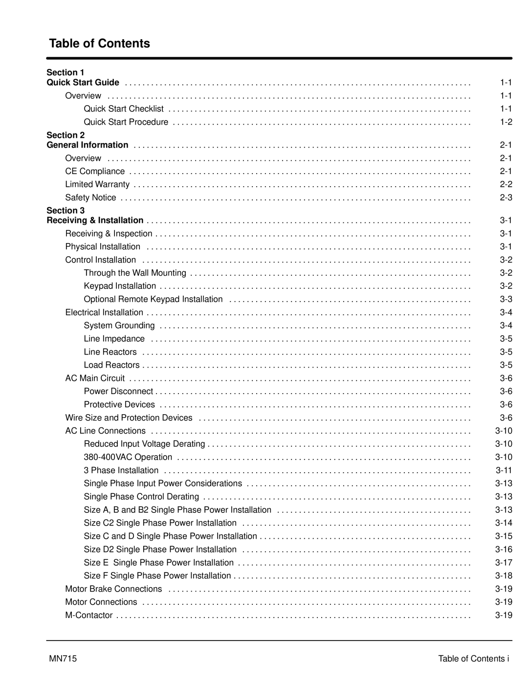 Baldor 15H, Inverter Control manual Table of Contents 