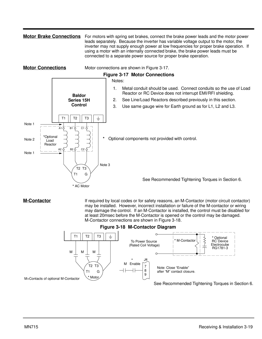 Baldor 15H, Inverter Control manual Motor Connections, Contactor 