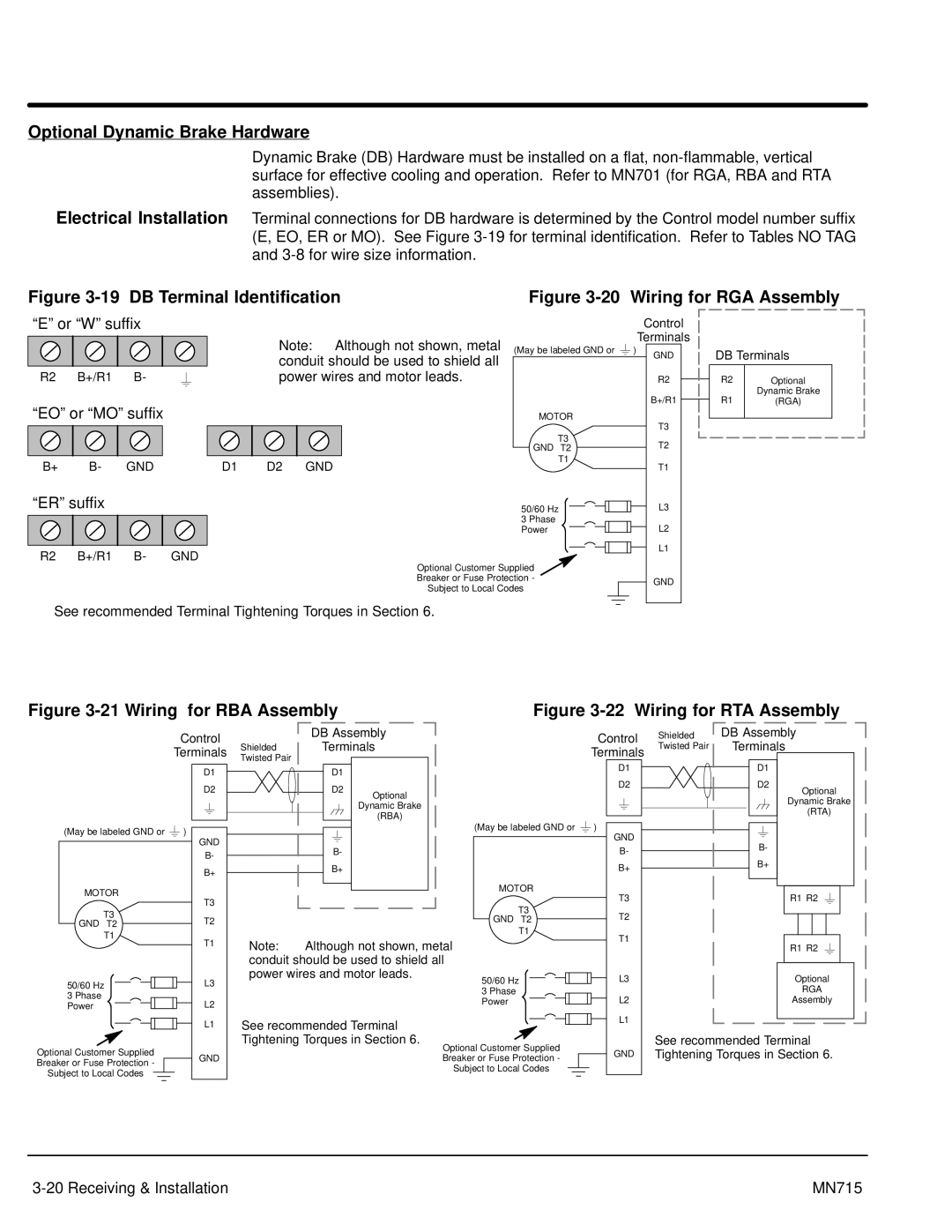 Baldor Inverter Control, 15H manual Optional Dynamic Brake Hardware, DB Terminal Identification 