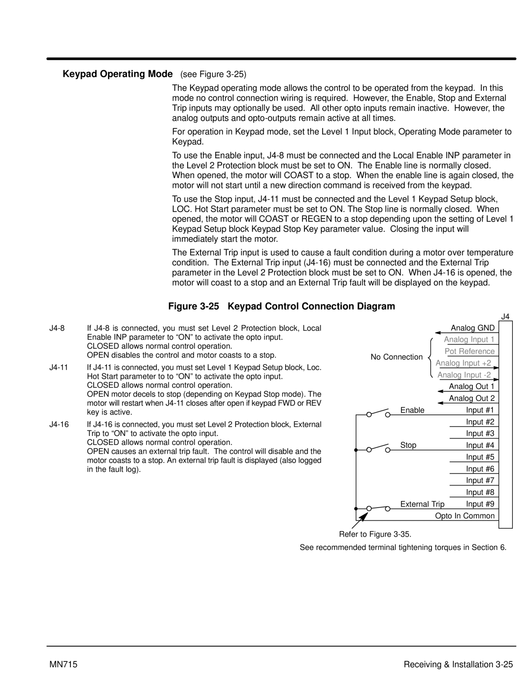 Baldor 15H, Inverter Control manual Keypad Operating Mode see Figure, Keypad Control Connection Diagram 