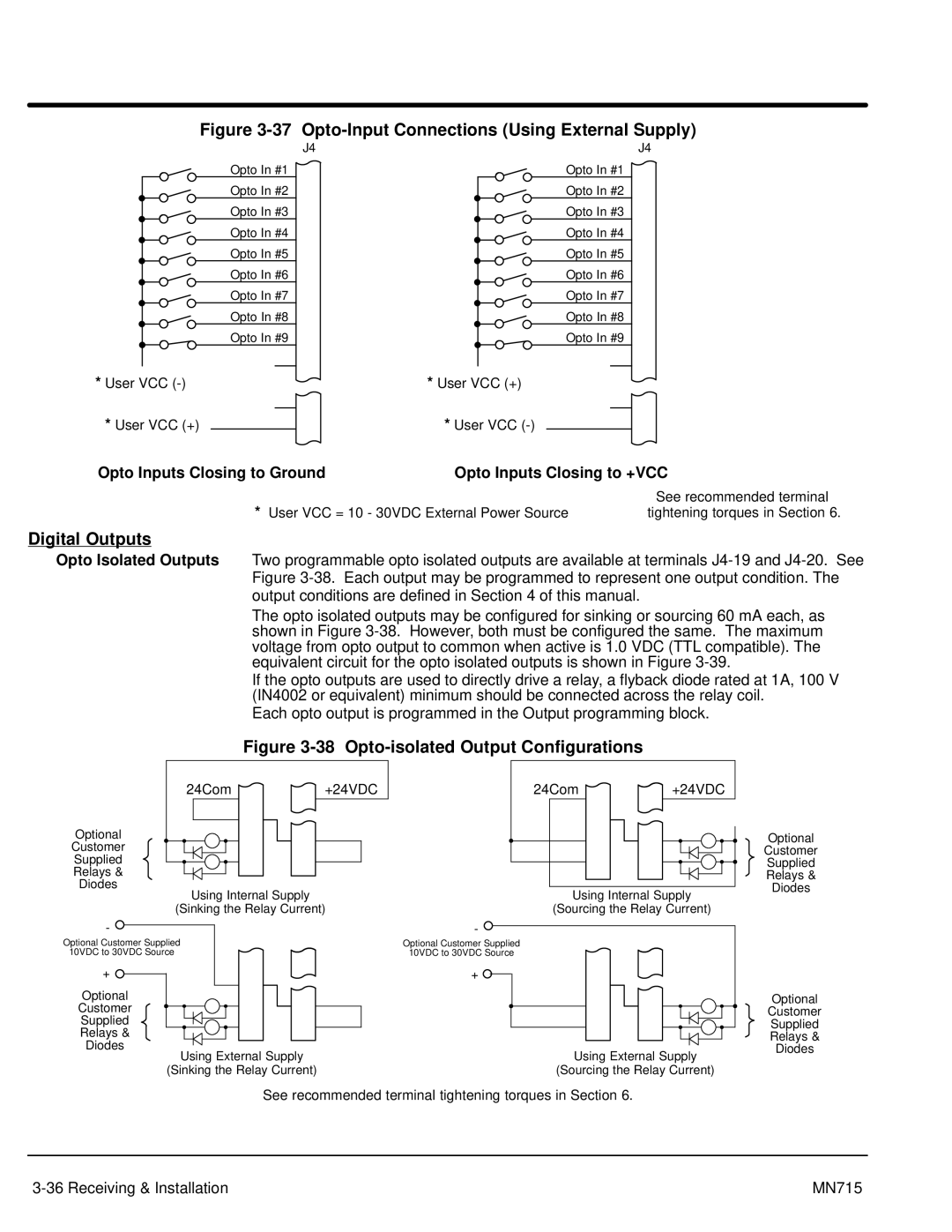 Baldor Inverter Control, 15H manual Digital Outputs, Opto Inputs Closing to Ground Opto Inputs Closing to +VCC 