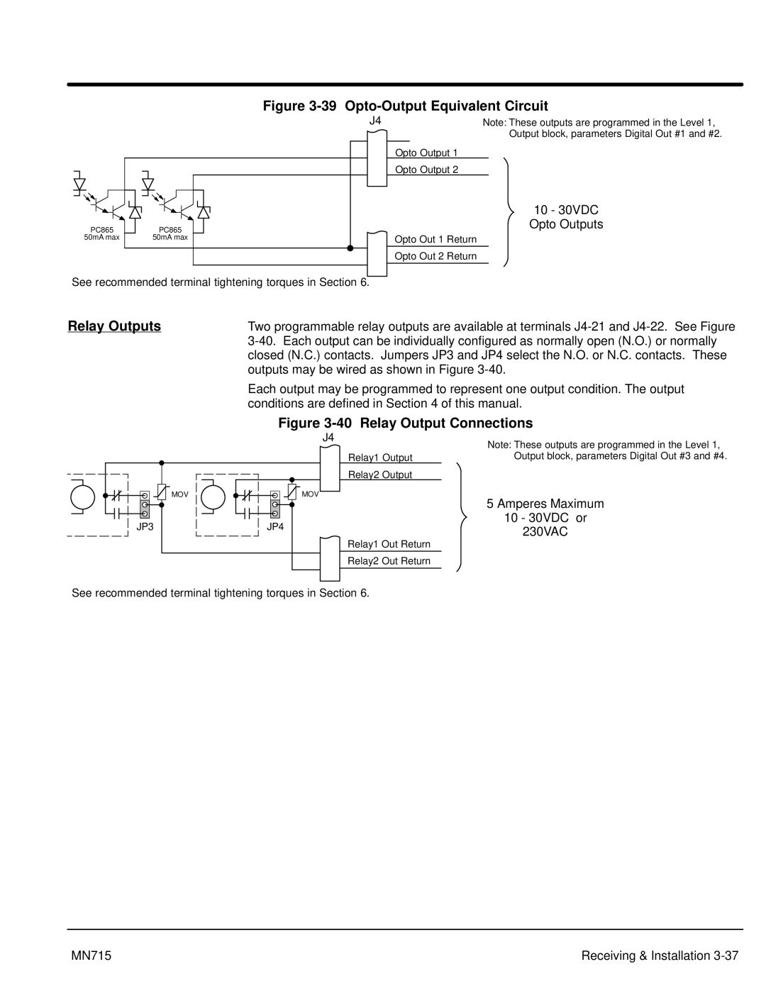 Baldor 15H, Inverter Control manual Opto-Output Equivalent Circuit, Relay Outputs 